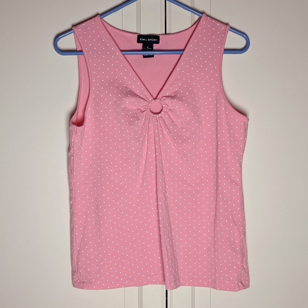 SML Sport Pink Polkadot Keyhole Tank Top